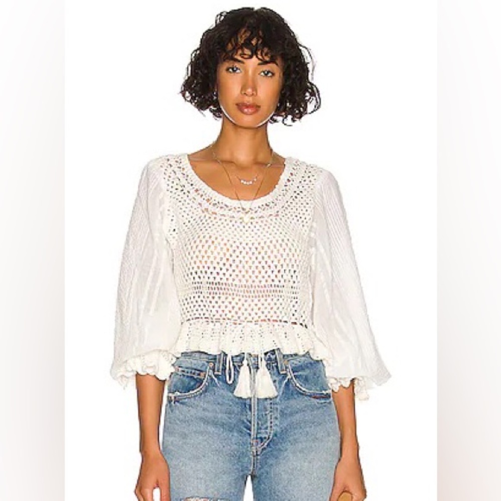 Free People Megan crochet Top in Ivory White Revolve